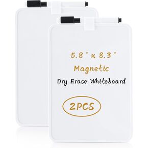 Magnetic Small Dry Erase Board,5.8" x8.3"Mini WhiteBoards with Frame, 2pcs Small White Board Dry Erase for Students, Kids, Classroom, Office Including 2 Markers (Eraser Cap)