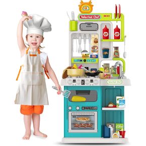 Kids Kitchen Playset,Play Kitchen for Kids Toddler with Sounds and Lights, Cooking Stove Steam,Play Sink,Play Food and Kitchen Accessories,Toy Kitchen Set for Kids Boys Girls,36.4″ H (Pink)