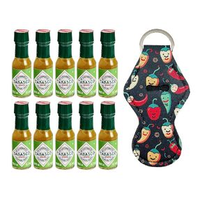 Original Tabasco Hot Sauce Bottles - 10 Pack Mini Hot Sauce Miniature Bottles with Red Chili Pepper Keychain Ring Holder - Great Portion Control for Hot Sauce Lovers - 3.7ml