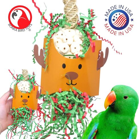 Bonka Bird Toys Christmas Xmas Santa Claus Reindeer Snowman Small Medium Chew Forage Shred Festive Holiday Season Cockatiel Parakeet Conure and Similar (2429 Christmas Reindeer) in Saudi Arabia