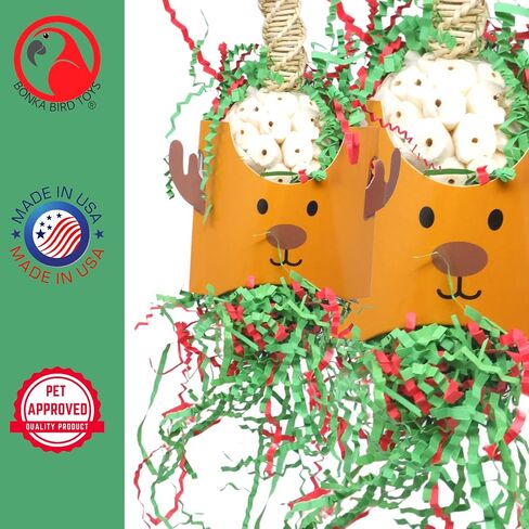 Bonka Bird Toys Christmas Xmas Santa Claus Reindeer Snowman Small Medium Chew Forage Shred Festive Holiday Season Cockatiel Parakeet Conure and Similar (2429 Christmas Reindeer) in Saudi Arabia