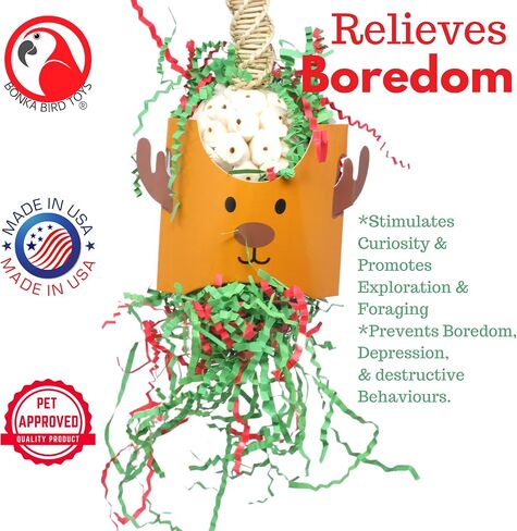Bonka Bird Toys Christmas Xmas Santa Claus Reindeer Snowman Small Medium Chew Forage Shred Festive Holiday Season Cockatiel Parakeet Conure and Similar (2429 Christmas Reindeer) in Saudi Arabia