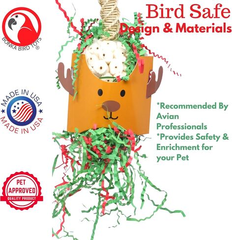 Bonka Bird Toys Christmas Xmas Santa Claus Reindeer Snowman Small Medium Chew Forage Shred Festive Holiday Season Cockatiel Parakeet Conure and Similar (2429 Christmas Reindeer) in Saudi Arabia