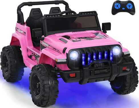 INFANS Ride on Car Truck with 2.4G Remote Control, 12V Battery Powered Electric Cars for Kids w/3 Speeds, Battery Display, LED Lights, Safety Belt, Music & Horn, Bluetooth/FM/USB (Pink) in Kuwait