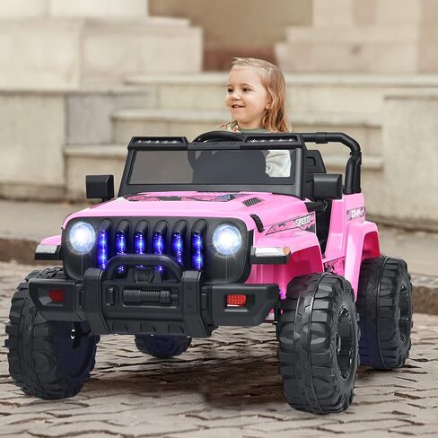 INFANS Ride on Car Truck with 2.4G Remote Control, 12V Battery Powered Electric Cars for Kids w/3 Speeds, Battery Display, LED Lights, Safety Belt, Music & Horn, Bluetooth/FM/USB (Pink) in Kuwait