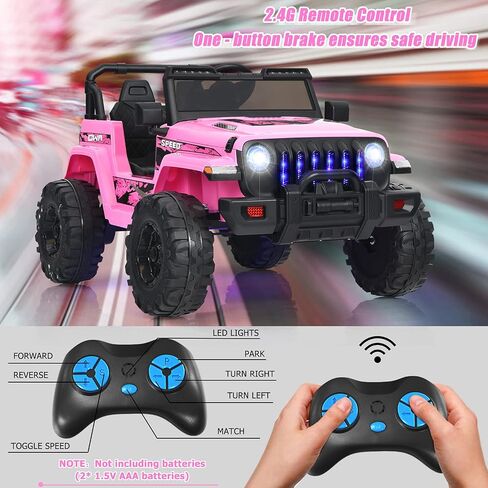 INFANS Ride on Car Truck with 2.4G Remote Control, 12V Battery Powered Electric Cars for Kids w/3 Speeds, Battery Display, LED Lights, Safety Belt, Music & Horn, Bluetooth/FM/USB (Pink) in Kuwait