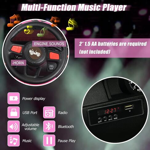 INFANS Ride on Car Truck with 2.4G Remote Control, 12V Battery Powered Electric Cars for Kids w/3 Speeds, Battery Display, LED Lights, Safety Belt, Music & Horn, Bluetooth/FM/USB (Pink) in Kuwait