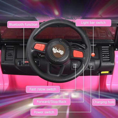 INFANS Ride on Car Truck with 2.4G Remote Control, 12V Battery Powered Electric Cars for Kids w/3 Speeds, Battery Display, LED Lights, Safety Belt, Music & Horn, Bluetooth/FM/USB (Pink) in Kuwait