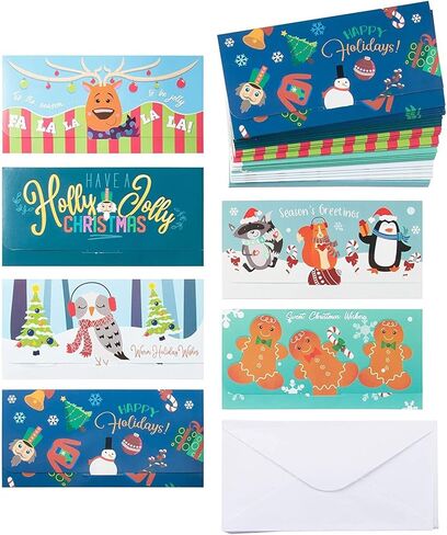 تحيات مستدامة 36 حزمة من بطاقات حامل أموال عيد الميلاد مع مظاريف، 6 تصميمات للعطلات (7.25 × 3.5 بوصة) in Kuwait