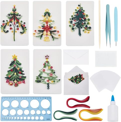 WEBEEDY 20 Sets DIY Christmas Tree Quilling Kit Handmade Christmas Tree Quilling Card with Instruction DIY Happy Christmas Congratulation Cards for Friends Families and Colleagues in Saudi Arabia