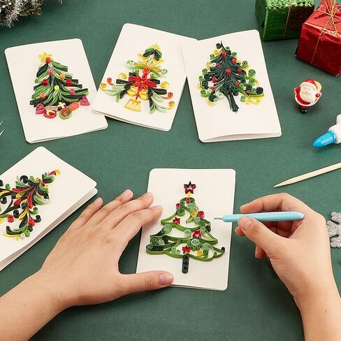WEBEEDY 20 Sets DIY Christmas Tree Quilling Kit Handmade Christmas Tree Quilling Card with Instruction DIY Happy Christmas Congratulation Cards for Friends Families and Colleagues in Saudi Arabia
