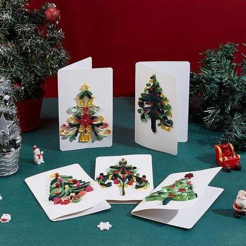 WEBEEDY 20 Sets DIY Christmas Tree Quilling Kit Handmade Christmas Tree Quilling Card with Instruction DIY Happy Christmas Congratulation Cards for Friends Families and Colleagues in Saudi Arabia