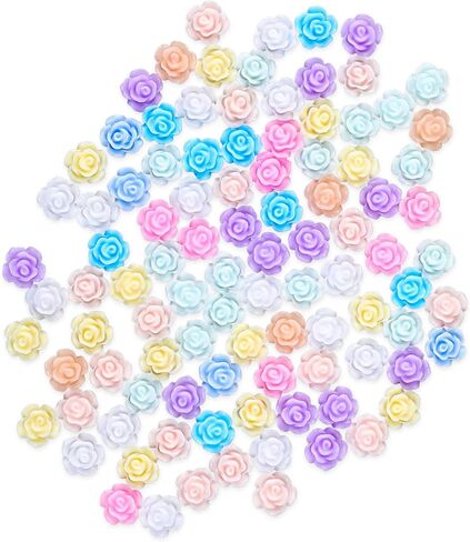 100 Pcs Mini Resin Rose Charms Flower Resin Charms Flatback Beads Resin 8mm Opaque Charms for Jewelry Making Scrapbooking DIY Crafts Hair Accessories (Mixed Light Colors) in Saudi Arabia