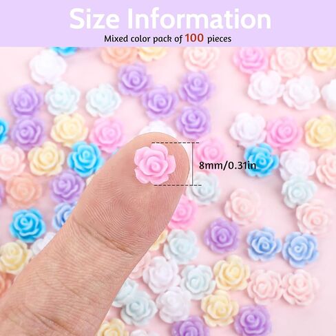 100 Pcs Mini Resin Rose Charms Flower Resin Charms Flatback Beads Resin 8mm Opaque Charms for Jewelry Making Scrapbooking DIY Crafts Hair Accessories (Mixed Light Colors) in Saudi Arabia