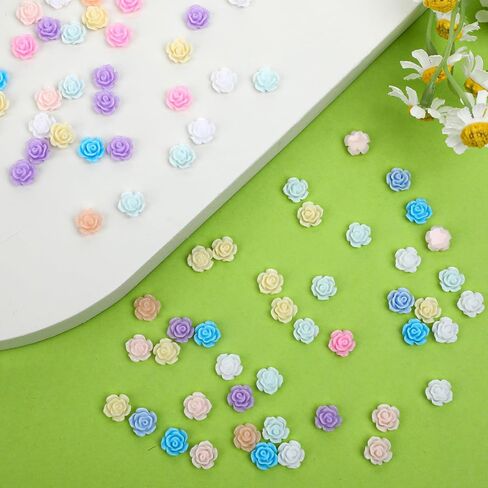 100 Pcs Mini Resin Rose Charms Flower Resin Charms Flatback Beads Resin 8mm Opaque Charms for Jewelry Making Scrapbooking DIY Crafts Hair Accessories (Mixed Light Colors) in Saudi Arabia