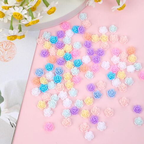 100 Pcs Mini Resin Rose Charms Flower Resin Charms Flatback Beads Resin 8mm Opaque Charms for Jewelry Making Scrapbooking DIY Crafts Hair Accessories (Mixed Light Colors) in Saudi Arabia