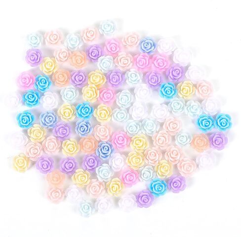 100 Pcs Mini Resin Rose Charms Flower Resin Charms Flatback Beads Resin 8mm Opaque Charms for Jewelry Making Scrapbooking DIY Crafts Hair Accessories (Mixed Light Colors) in Saudi Arabia