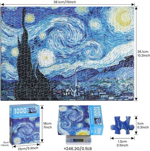 Starry Night Puzzle 1000 Pieces Van Gogh Mini Puzzle for Adults Artwork Jigsaw Puzzle Family Game (Starry Night) in Saudi Arabia