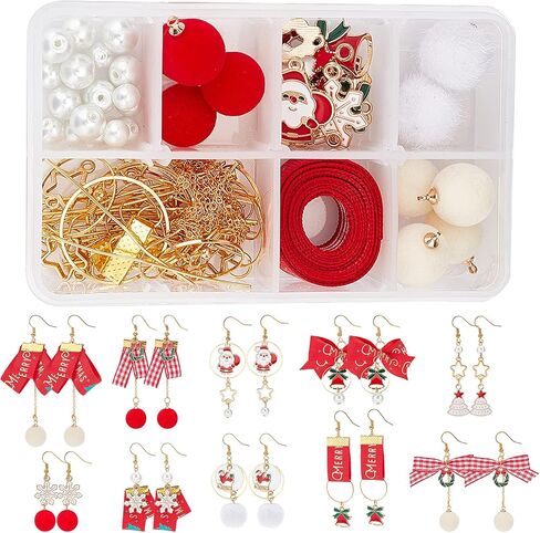 SUNNYCLUE 1 Box 10 Sets Christmas Earring Making Kit Gold Drop Dangle Earrings Christams Charm Enamel Snowflake Christmas Charms Glass Beads for Jewelry Making Kits Adult Women DIY Crafts Supplies in Saudi Arabia