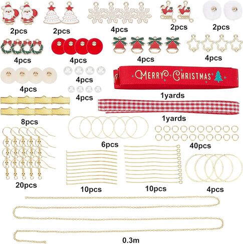 SUNNYCLUE 1 Box 10 Sets Christmas Earring Making Kit Gold Drop Dangle Earrings Christams Charm Enamel Snowflake Christmas Charms Glass Beads for Jewelry Making Kits Adult Women DIY Crafts Supplies in Saudi Arabia