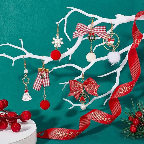 SUNNYCLUE 1 Box 10 Sets Christmas Earring Making Kit Gold Drop Dangle Earrings Christams Charm Enamel Snowflake Christmas Charms Glass Beads for Jewelry Making Kits Adult Women DIY Crafts Supplies in Saudi Arabia