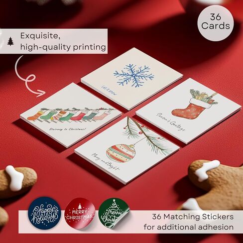 بطاقات عيد الميلاد المرحة من الورق معبأة بمغلفات، عبوة كبيرة مقاس 4 × 6 بوصات، مجموعة مكونة من 20 بطاقة - تصميمات بألوان مائية على بطاقات شديدة التحمل - بطاقات عيد الميلاد بالجملة مع مغلفات وملصقات متطابقة in Kuwait