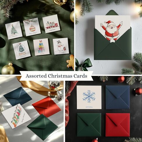 بطاقات عيد الميلاد المرحة من الورق معبأة بمغلفات، عبوة كبيرة مقاس 4 × 6 بوصات، مجموعة مكونة من 20 بطاقة - تصميمات بألوان مائية على بطاقات شديدة التحمل - بطاقات عيد الميلاد بالجملة مع مغلفات وملصقات متطابقة in Kuwait