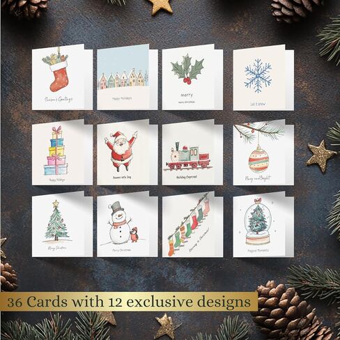 بطاقات عيد الميلاد المرحة من الورق معبأة بمغلفات، عبوة كبيرة مقاس 4 × 6 بوصات، مجموعة مكونة من 20 بطاقة - تصميمات بألوان مائية على بطاقات شديدة التحمل - بطاقات عيد الميلاد بالجملة مع مغلفات وملصقات متطابقة in Kuwait