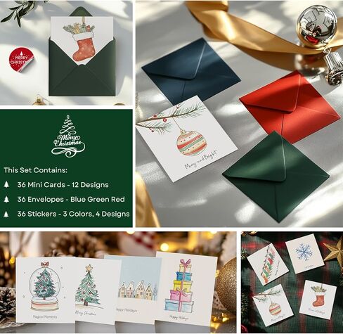 بطاقات عيد الميلاد المرحة من الورق معبأة بمغلفات، عبوة كبيرة مقاس 4 × 6 بوصات، مجموعة مكونة من 20 بطاقة - تصميمات بألوان مائية على بطاقات شديدة التحمل - بطاقات عيد الميلاد بالجملة مع مغلفات وملصقات متطابقة in Kuwait