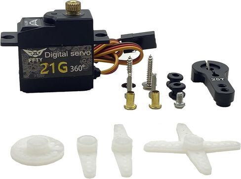 21G Micro Servo مع ذراع 25T، مؤازرة رقمية بزاوية دوران تروس معدنية كاملة 180°270°360° لسيارة زاحفة 1/14 1/16 1/18 RC، شاحنة، أجزاء ترقية الروبوت (180 درجة) in Kuwait