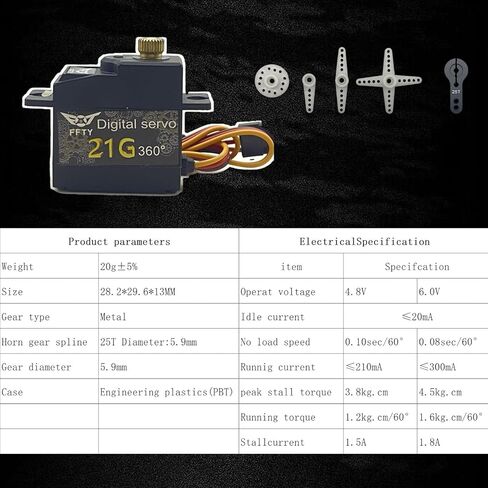 21G Micro Servo مع ذراع 25T، مؤازرة رقمية بزاوية دوران تروس معدنية كاملة 180°270°360° لسيارة زاحفة 1/14 1/16 1/18 RC، شاحنة، أجزاء ترقية الروبوت (180 درجة) in Kuwait