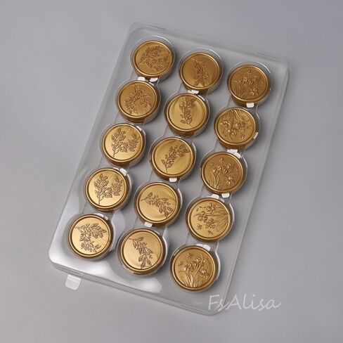 ملصقات ختم الشمع النباتية fsalisa 60 قطعة من ملصقات الشمع على شكل ظرف دعوة زفاف، ملصقات ختم ذاتية اللصق لبطاقات دعوات عيد الميلاد وتغليف الهدايا وحزم النبيذ (مجموعة نباتية #-ذهبي عتيق) in Saudi Arabia