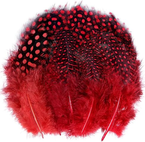 THARAHT Spotted Feathers 120pcs 2-3inch Small Natural Bulk Guinea Pheasant Feather for Crafts Hats Dream Catcher Decoration Feathers,Red in Saudi Arabia