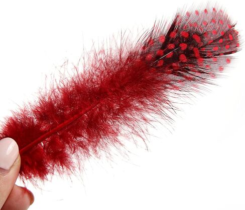 THARAHT Spotted Feathers 120pcs 2-3inch Small Natural Bulk Guinea Pheasant Feather for Crafts Hats Dream Catcher Decoration Feathers,Red in Saudi Arabia