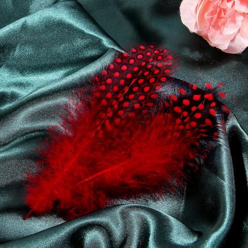 THARAHT Spotted Feathers 120pcs 2-3inch Small Natural Bulk Guinea Pheasant Feather for Crafts Hats Dream Catcher Decoration Feathers,Red in Saudi Arabia