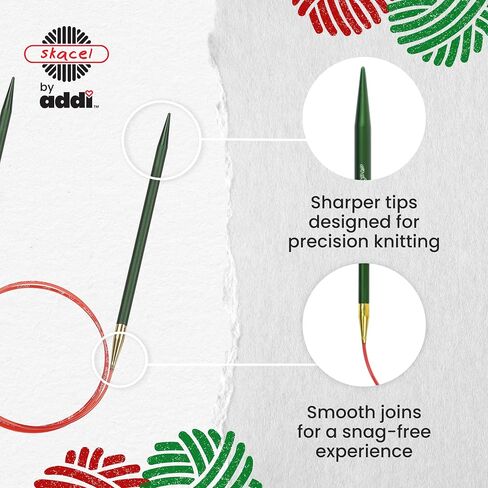 skacel by addi Christmas Circular Knitting Needles, 32 Inch (80 cm) Holiday Rocket Round Aluminum Knitting Needle Pair with Nylon Cord, Red/Green, 4 mm (US Size 6) in Saudi Arabia