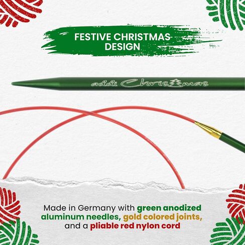 skacel by addi Christmas Circular Knitting Needles, 32 Inch (80 cm) Holiday Rocket Round Aluminum Knitting Needle Pair with Nylon Cord, Red/Green, 4 mm (US Size 6) in Saudi Arabia