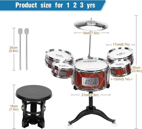 Kids Drum Set for Toddlers Toy- Musical Instruments Toys Drum Kit 9 Pcs with Stool, Bass Drum, 4 Small Drums Percussion Musical Toys for Toddlers 3-5 Year Old Boys Girls Gifts, Red in Kuwait