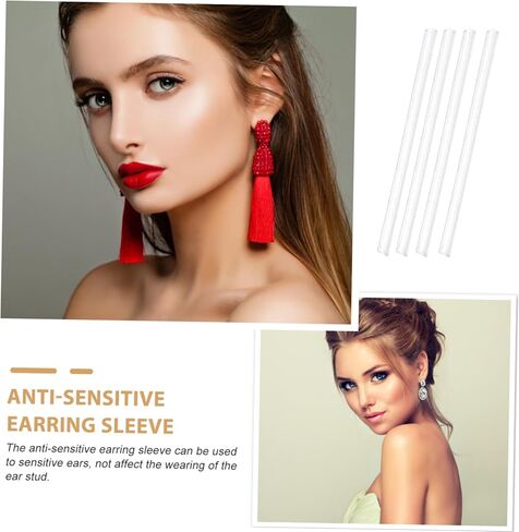 SEWACC Earring Sleeve Protector 50pcs Stud Sleeve Earrings for Ears Silicone Ear Hole Retainer Earring Sleeves Invisible Anti- Sensitive Piercing Protectors in Saudi Arabia