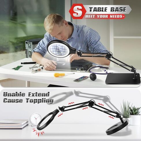 NZQXJXZ 10X 30X Large Magnifying Glass with Light and Stand, 5-inch LED Lighted Magnifier, 3 Color Modes Stepless Dimmable, Hands-Free Magnifying Glass Desk Lamp for Reading Craft Hobby Close Work in Saudi Arabia