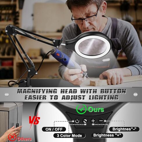 NZQXJXZ 10X 30X Large Magnifying Glass with Light and Stand, 5-inch LED Lighted Magnifier, 3 Color Modes Stepless Dimmable, Hands-Free Magnifying Glass Desk Lamp for Reading Craft Hobby Close Work in Saudi Arabia