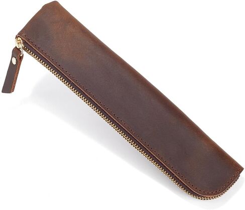 GORGECRAFT Genuine Leather Pencil Case 202 * 50 * 17mm Leather Pencil Case Crazy Horse Saddle Brown Ultra Slim Rectangular Portable Zippered Pen Cases with Zipper for Men and Women Office Supplies in Saudi Arabia