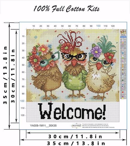Baipisan Cross Stitch Kits for Adults - Hen Stamped Crossstitching Kits Preprinted 11 Count Cross-Stitch Kit for Beginner, 11CT Prestamped Easy Pattern Needlepoint Kits Crafts for Decor in Saudi Arabia