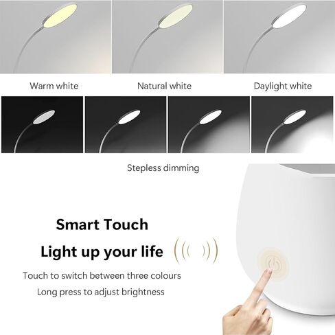 مصباح مكتب صغير للمكتب المنزلي، مصباح طاولة LED يعمل باللمس مع 3 أوضاع ألوان تعتيم بدون خطوات، ضوء مكتب USB للعناية بالعين مرن مع حامل قلم لغرف نوم الأطفال والدراسة in Kuwait