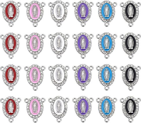 60pcs Mix Color 3-Hole Virgin Mary Link Miraculous Medal Enamel Alloy Rhinestones Our Lady Crucifix Connection for Jewelry Making (Silver) in Saudi Arabia