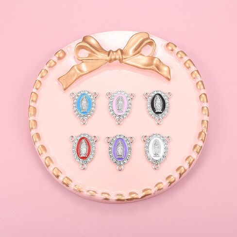 60pcs Mix Color 3-Hole Virgin Mary Link Miraculous Medal Enamel Alloy Rhinestones Our Lady Crucifix Connection for Jewelry Making (Silver) in Saudi Arabia