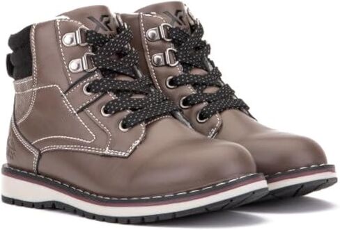 X RAY Footwear Aiden Boy's Classic Lace Up Combat Faux Leather Mid-Top Chukka مع سحاب جانبي داخلي وعروة سحب، مقدمة مستديرة، منصة كعب عريض، نعل خارجي من المطاط اللدن بالحرارة. in Kuwait