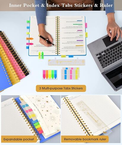 دفتر يوميات حلزوني مقاس 5.8 بوصة × 8.4 بوصة، 300 صفحة مسطرة جامعية مرقمة، ورق مبطن 100 جرام في المتر المربع، غلاف بلاستيكي، مجلة حلزونية كبيرة للنساء والرجال، دفاتر A4 للعمل المدرسي وكتابة الأعمال in Kuwait