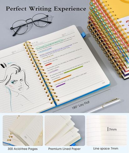 دفتر يوميات حلزوني مقاس 5.8 بوصة × 8.4 بوصة، 300 صفحة مسطرة جامعية مرقمة، ورق مبطن 100 جرام في المتر المربع، غلاف بلاستيكي، مجلة حلزونية كبيرة للنساء والرجال، دفاتر A4 للعمل المدرسي وكتابة الأعمال in Kuwait