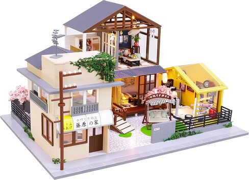 Cool Beans Boutique Miniature Dollhouse DIY Kit - Wooden Japanese Home with a tofu Shop, a Garage or Entertainment Room - with Dust Cover (Scale 1:24 Japanese Home) in Saudi Arabia